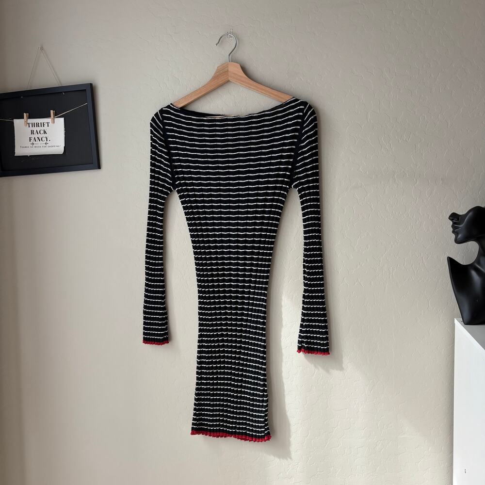 Guest in Residence Dress Black Striped Ribbed Knit Long‎ Sleeve Minidress Size S - Picture 3 of 9